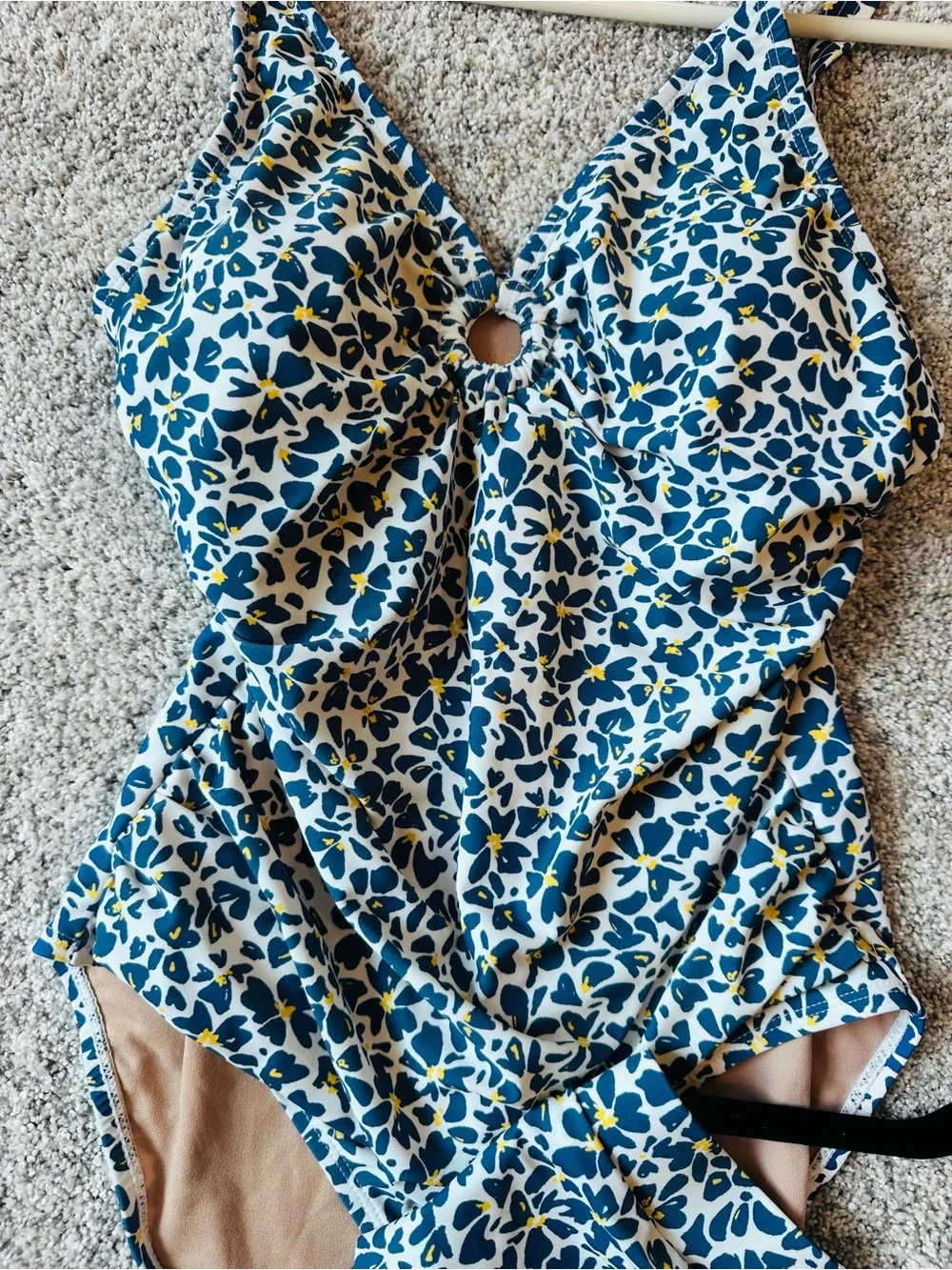 Susan Graver Blue and White Leaf-Print Swim One-Piece with matching Skirt